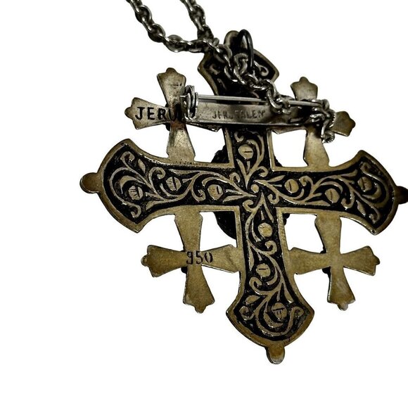 350 Silver Jordan Jerusalem Maltese Crusader Cross Pendent on Chain with box - Picture 3 of 16